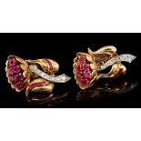 Pair 1950s ruby and diamond earrings,