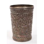 Late 19th / early 20th century Indian white metal beaker decorated with scenes of animals against a