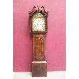 Mid-19th century eight day longcase clock with painted arched dial, signed - J.