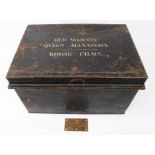 HM Queen Alexandra - brass name plate for a trunk, engraved 'Queen Alexandra', 6.