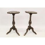 Pair of North African mother of pearl and bone inlaid hardwood tables,