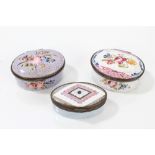 Three 18th century Staffordshire enamel patch boxes with floral decoration,