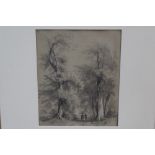 Early 19th century English School pencil drawing - figures walking in a wooded lane,