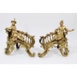 Pair 19th century French ormolu chenets / fire dogs in the 18th century chinoiserie revival taste,