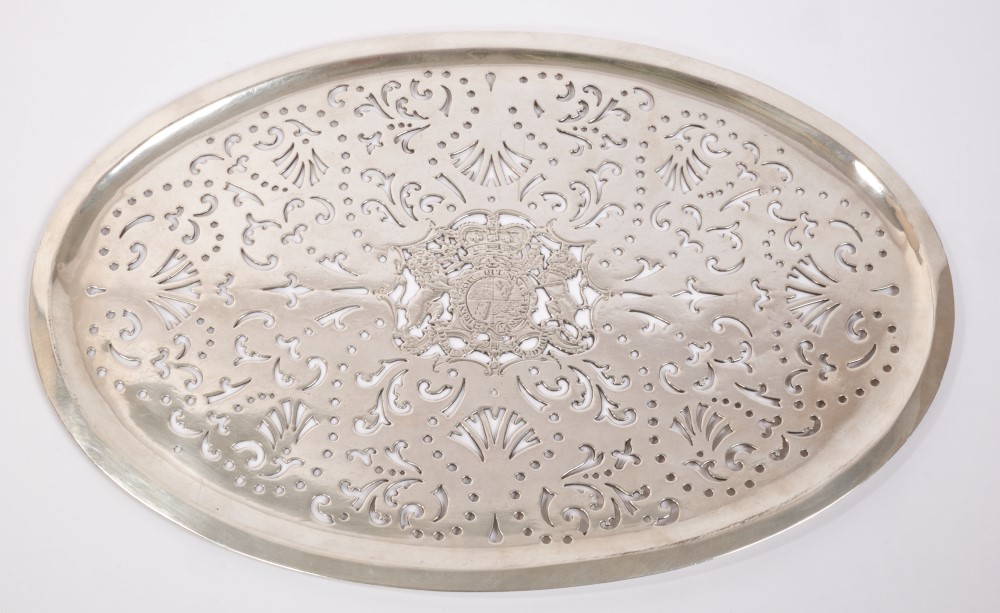 Rare George III silver mazarine straining dish forming part of the Royal table service of King