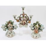 Pair late 19th century Continental Derby-style candlesticks - each with twin sconces,