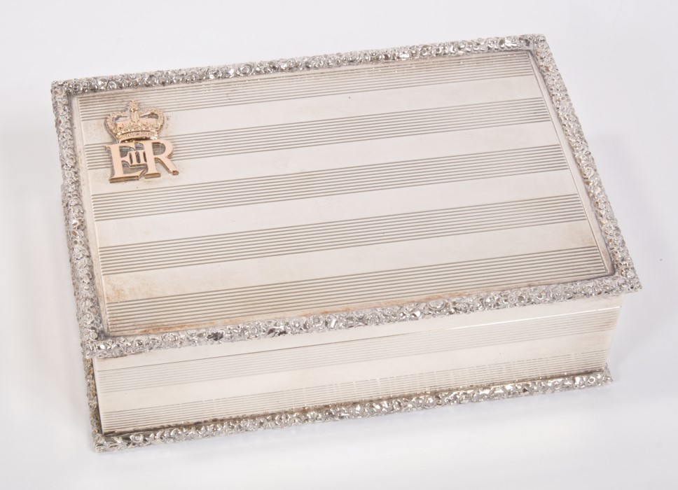 HM Queen Elizabeth II - fine Royal Presentation silver and gold mounted table box - Presented by