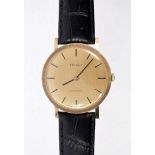 Gentlemen's late 1960s Tissot 9ct gold wristwatch with gilt dial, on leather strap,