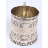 William IV silver christening mug of small tapering form, with engraved initials,