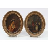 English School, early 19th century, pair of oils on panel portraits - the first depicting a lady,
