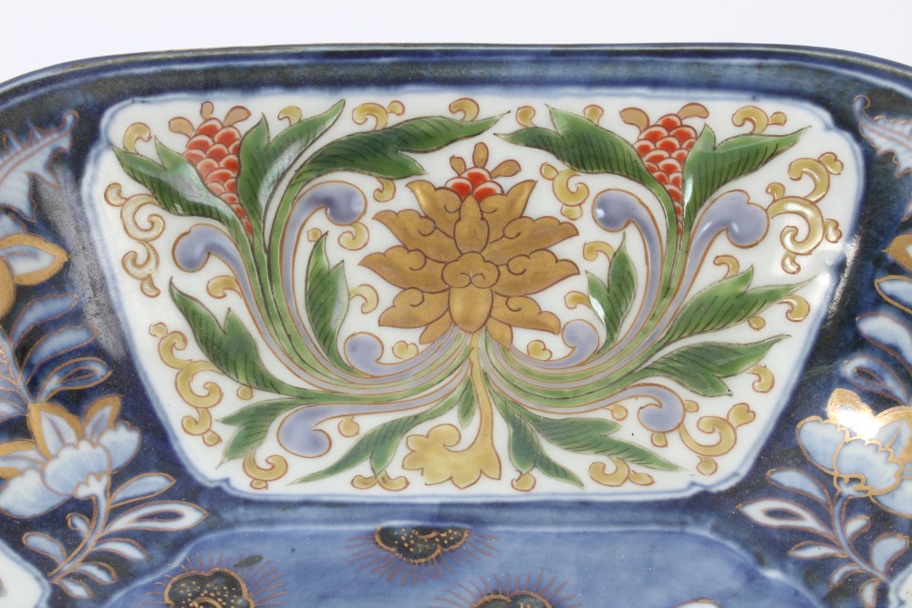 Late 19th century Japanese porcelain dish with raised polychrome decorated dragon, - Image 3 of 6