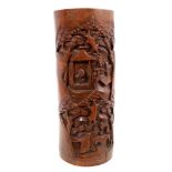 Late 19th / early 20th century Japanese carved bamboo brush pot,