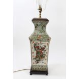 Decorative Chinese famille verte vase converted to a table lamp, of Rouleau form,