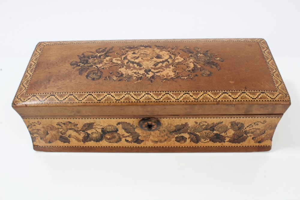 Victorian Tunbridge Wells ware glove box with floral decoration, 25cm, - Image 6 of 7