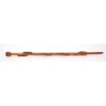 Highly unusual 19th century carved wood Colonial walking stick carved from the solid,