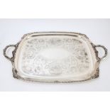 Large silver plated two-handled tray of rectangular form,