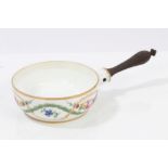 Late 18th / early 19th century Continental porcelain pan with turned wood handle and polychrome