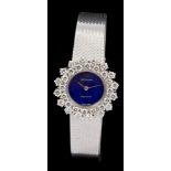 Good quality 1970s ladies' Movado Zenith 18ct white gold and diamond wristwatch with circular lapis