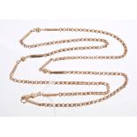 Late Victorian 9ct rose gold guard chain with fancy links,
