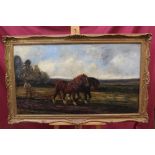 Rowland Ward, late 19th century oil on canvas - Heavy Horses Ploughing, signed, in gilt frame,