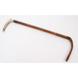 1920s bamboo hunting whip with stag horn handle and silver collar (London 1922)