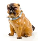 Late 19th century Continental porcelain jar and cover in the form of a Meissen-style Pug dog with