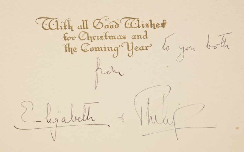 TRH The Princess Elizabeth and The Duke of Edinburgh - signed 1947 Christmas card with gilt - Image 4 of 4