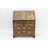 Early 18th century walnut and feather-banded bureau of small proportions,