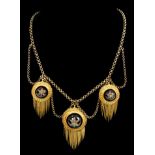 Victorian Etruscan Revival cabochon garnet and diamond necklace,