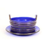 Large good quality early 19th century Bristol blue glass butter tub and stand with gilt line