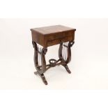 Mid-19th century French mahogany dressing table with hinged top enclosing mirror and lidded