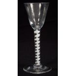 Georgian wine glass, circa 1750, with ogee bowl, opaque twist stem on splayed foot, 15.