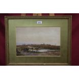 William Walter May (1831 - 1896), watercolour - cattle grazing with Zuiderzee, Urk beyond, signed,