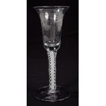 Georgian wine glass, circa 1750, with bell-shaped bowl engraved with Jacobite rose,