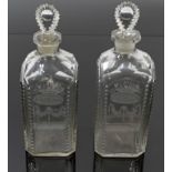 Pair Georgian spirit decanters of facet cut square form,