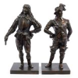 Pair 19th century bronze figures of King Charles I and Oliver Cromwell - both in military uniform