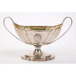 George III silver two-handled dish of fluted navette form,