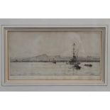 *Rowland Langmaid (1887 - 1956), signed etching - Edinburgh from Burntisland, in glazed frame,