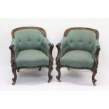 Pair of Victorian rosewood tub chairs,