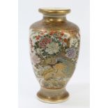 Late 19th century Japanese Satsuma earthenware vase painted with birds and flora (drilled),