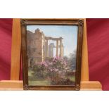 Early 20th century English School oil on board - Temple ruins, Lucknow, in gilt frame,
