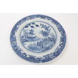 18th century Chinese export blue and white charger with Chinese pagoda,