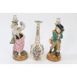 Pair 19th century Staffordshire porcelain candlestick bases in the form of a boy and girl,