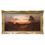 Follower of John Linnell (1792 - 1882), oil on canvas - sheep at rest at dusk, in gilt frame,