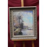 Paul Morgan (b. 1940), oil on board - figure in a punt on the river, signed, framed, 49.5cm x 39.