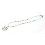 Victorian chalcedony and turquoise oval pendant suspended from a later chalcedony and turquoise