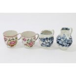 Mid-18th century Lowestoft blue and white sparrow beak cream jug with painted Chinese landscape,