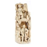 Antique Chinese carved ivory group with tiers of figures - including labourers,
