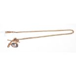 9ct rose gold curb link watch chain with a gold mounted amethyst fob,