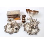 Selection of Old Sheffield plate and other plated items - including pair chambersticks with